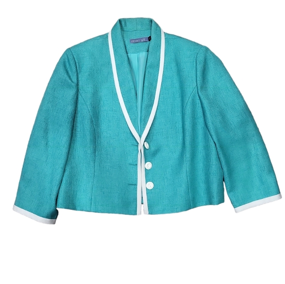 NWOT Vintage Henry-Lee women's green white trim blazer top long dress 2 pcs set - Picture 8 of 14